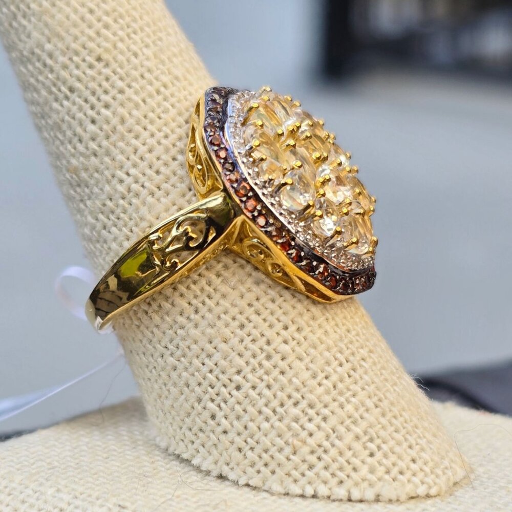 Malagasy Moonstone ✦ Multi Sapphire Cluster Ring ✦ 18K Vermeil Sterling Silver 9 - Picture 4 of 14